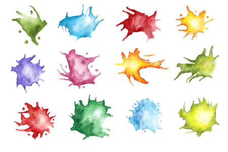 Illustration of colorful watercolor blobs and splattersの写真素材