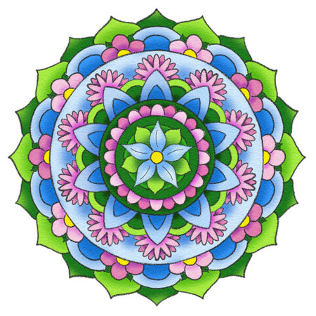 illustration of colorful painted mandalaの写真素材