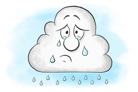 illustration of a sad crying cartoon rain cloudの写真素材