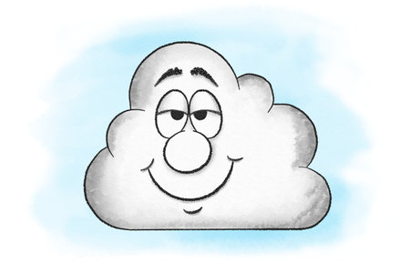illustration of smiling cartoon cloudsの写真素材