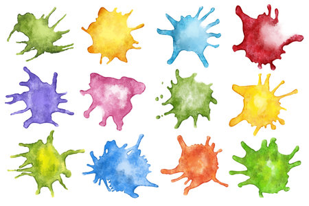 Illustration of colorful watercolor blobs and splattersの写真素材