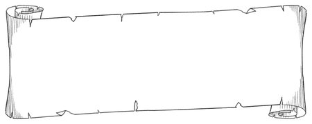line ink drawing of illustration of a parchment with text free space on white backgroundの写真素材
