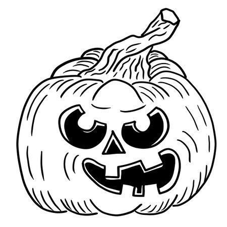 illustration of a hand drawn halloween pumpkin with face for a coloring bookの写真素材