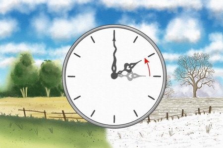 illustration of a clock return to standard time daylight saving time ends, time change to standard timeの写真素材