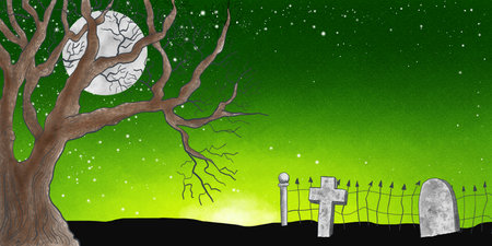 illustration of the full moon over the cemeteryの写真素材