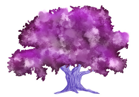 Watercolor illustration of hand painted pink fantasy tree on white backgroundの写真素材