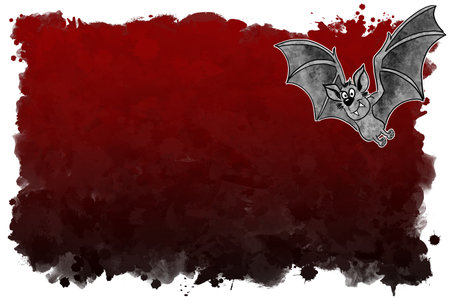illustration of hand drawn cartoon bat with black and red background and copy spaceの写真素材