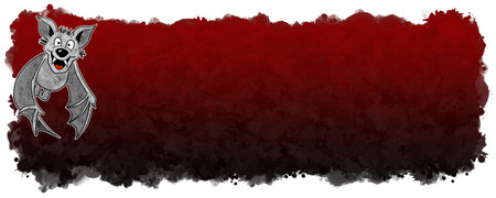 illustration of hand drawn cartoon bat with black and red banner background and copy spaceの写真素材