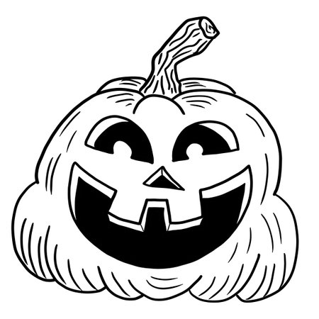 illustration of a hand drawn halloween pumpkin with face for a coloring bookの写真素材