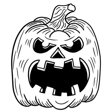 illustration of a hand drawn halloween pumpkin with face for a coloring bookの写真素材