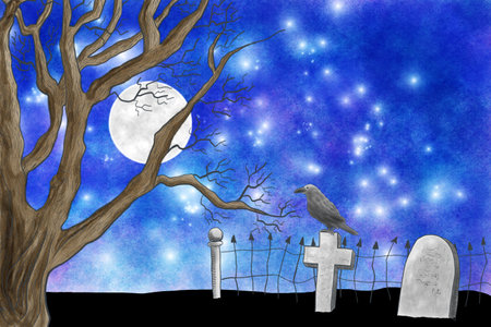illustration of the full moon over the cemeteryの写真素材