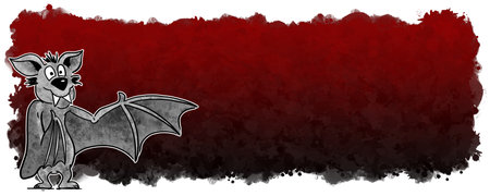 illustration of hand drawn cartoon bat with black and red banner background and copy spaceの写真素材