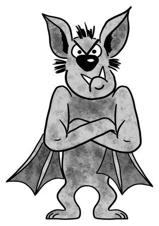 illustration of a hand drawn angry cartoon bat with white backgroundの写真素材