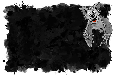 illustration of hand drawn cartoon bat with black background and copy spaceの写真素材