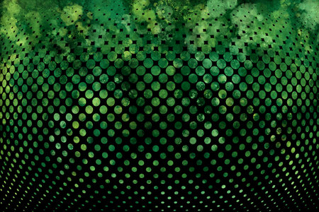 illustration of a dotted halftone background with gradient and watercolor splashes on blackの写真素材