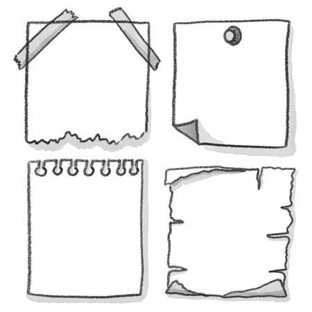 hand drawn illustration of set of multiple note sheets with copy spaceの写真素材