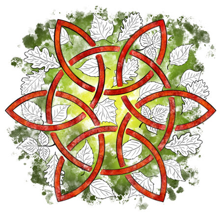 hand painted illustration of celtic knot in pencil and watercolorの写真素材