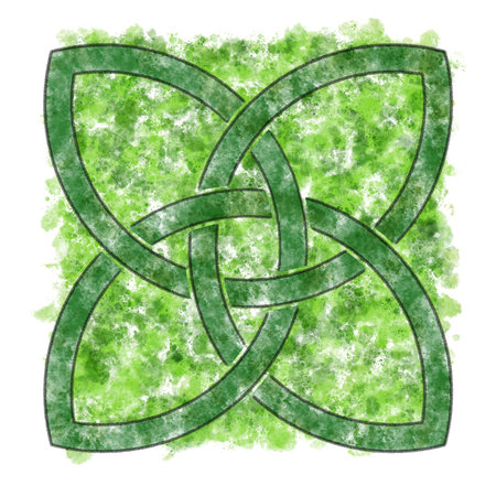 hand painted illustration of celtic knot in pencil and watercolorの写真素材