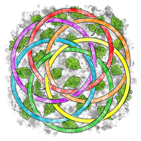 hand painted illustration of celtic knot in pencil and watercolorの写真素材