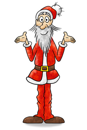 hand drawn illustration of cartoon Santa Claus waving friendly on white backgroundの写真素材