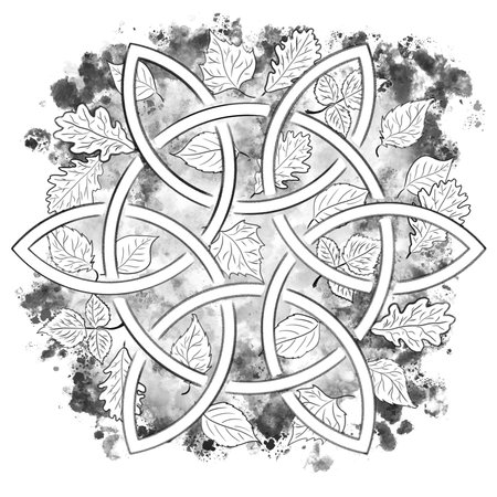 hand painted illustration of celtic knot in pencil and watercolorの写真素材