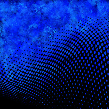 illustration of a dotted halftone background with gradient and watercolor splashes on blackの写真素材