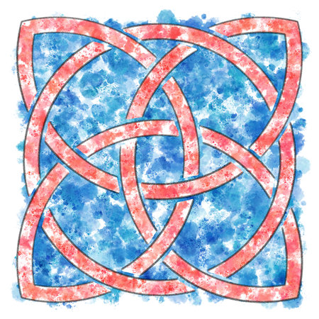 hand painted illustration of celtic knot in pencil and watercolorの写真素材
