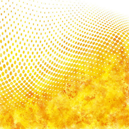 illustration of a dotted halftone background with gradient and watercolor splashes on whiteの写真素材