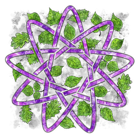 hand painted illustration of celtic knot in pencil and watercolorの写真素材