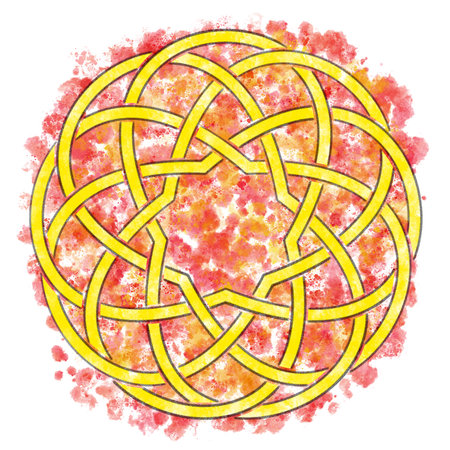 hand painted illustration of celtic knot in pencil and watercolorの写真素材