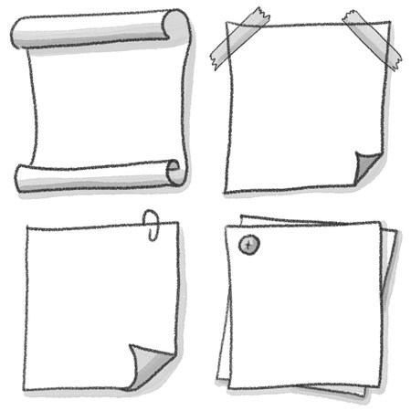 hand drawn illustration of set of multiple note sheets with copy spaceの写真素材