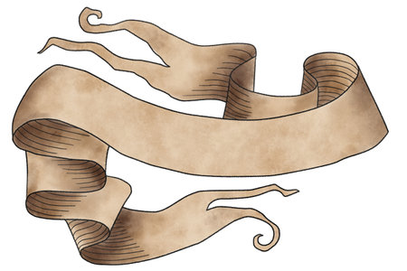 illustration of a brown parchment in pencil lines and watercolor with text space on white backgroundの写真素材