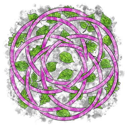 hand painted illustration of celtic knot in pencil and watercolorの写真素材