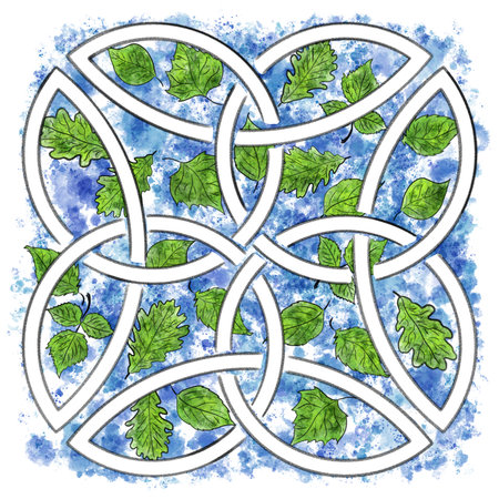 hand painted illustration of celtic knot in pencil and watercolorの写真素材