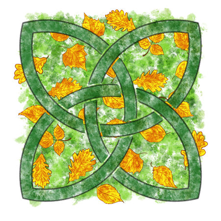 hand painted illustration of celtic knot in pencil and watercolorの写真素材