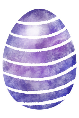 hand drawn colorful watercolor easter egg with white ornament on white backgroundの写真素材