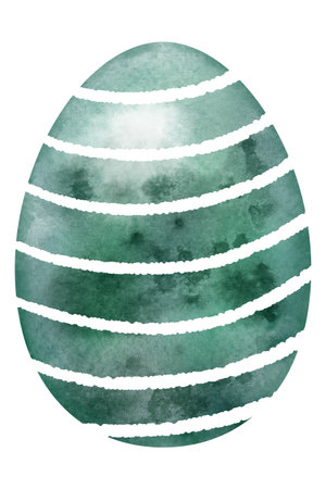 hand drawn colorful watercolor easter egg with white ornament on white backgroundの写真素材