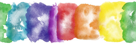 horizontally seamless colorful watercolor pattern as banner with white background