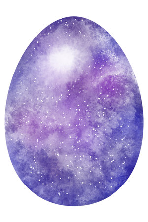 hand drawn colorful watercolor easter egg with white ornament on white backgroundの写真素材