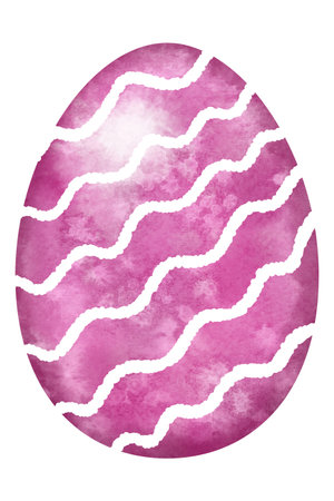 hand drawn colorful watercolor easter egg with white ornament on white backgroundの写真素材