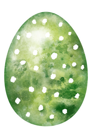 hand drawn colorful watercolor easter egg with white ornament on white backgroundの写真素材