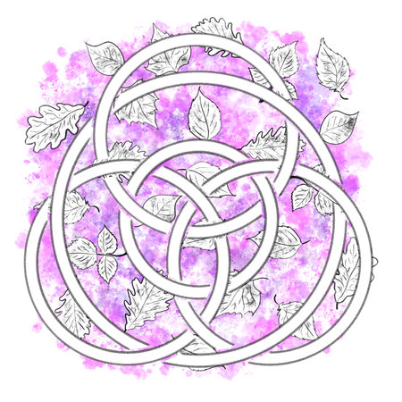 hand painted illustration of celtic knot in pencil and watercolorの写真素材