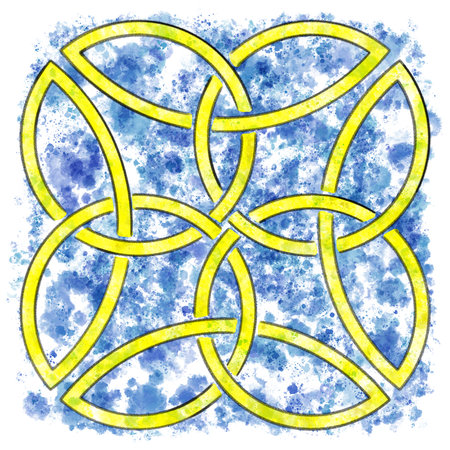 hand painted illustration of celtic knot in pencil and watercolorの写真素材