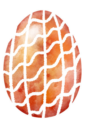 hand drawn colorful watercolor easter egg with white ornament on white backgroundの写真素材
