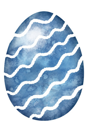 hand drawn colorful watercolor easter egg with white ornament on white backgroundの写真素材