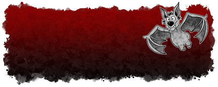 illustration of hand drawn cartoon bat with black and red banner background and copy spaceの写真素材