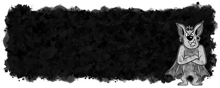 illustration of hand drawn cartoon bat with black banner background and copy spaceの写真素材