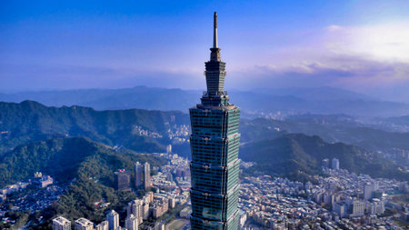 Aerial view of Taipei 101, Taipei City, Taiwan.