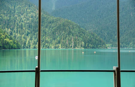 View of Rits's lake from cafe.  Abkhazia in summerの写真素材
