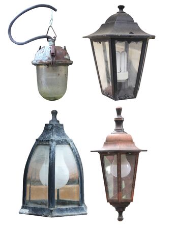 set of street mounted wall lights in classic old style isolated cut out on a white backgroundの写真素材